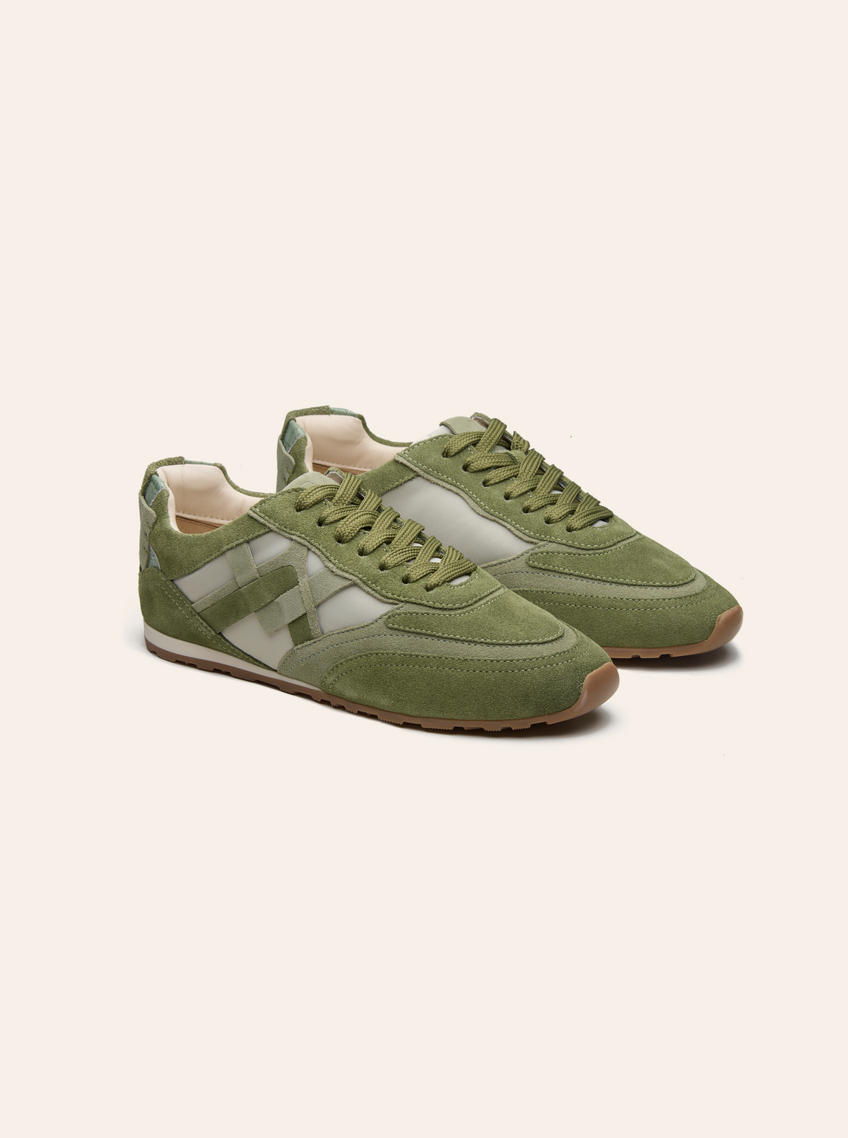 Black Tulip Willow All Day Trainers in Sage Green — women's leather trainers, side profile