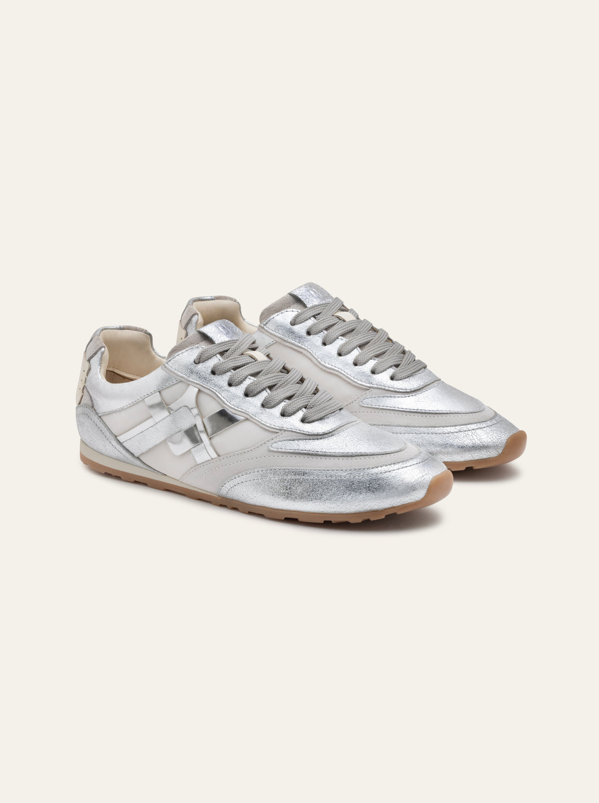 Black Tulip Willow All Day Trainers in Silver — women's leather trainers, side profile